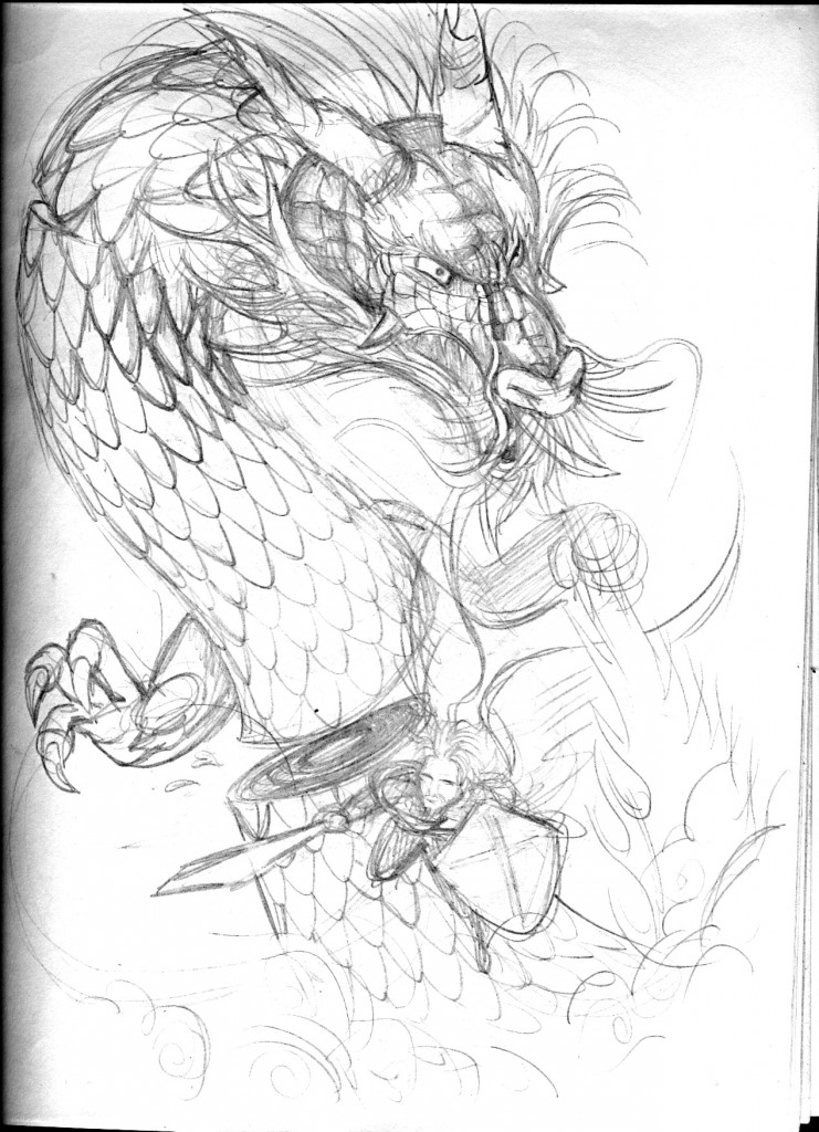 michael vs the dragon sketch
