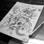 Fractal Skull and Snake with Platonic Moth on Full Moon