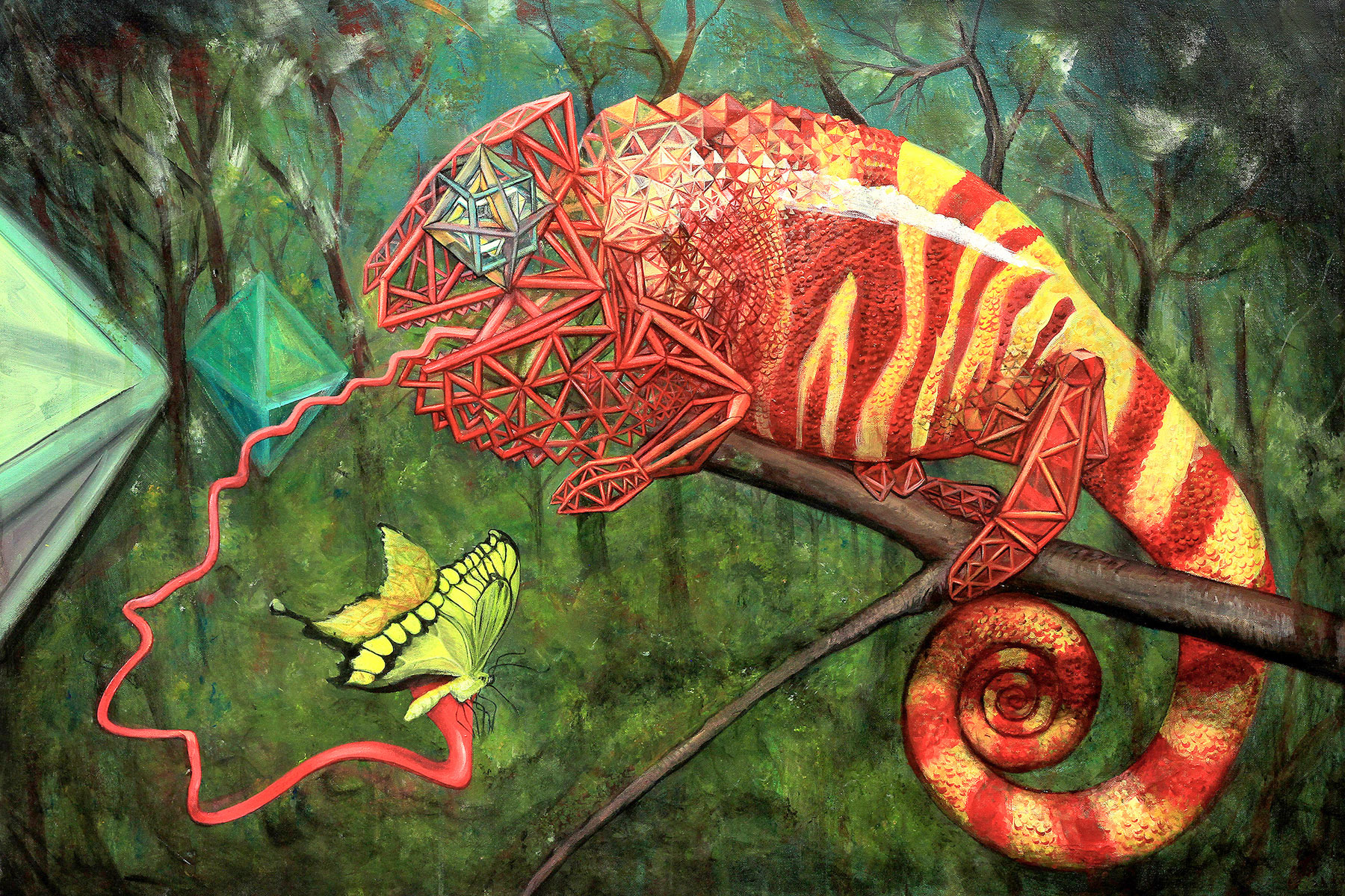chameleon lizard surrealism painting