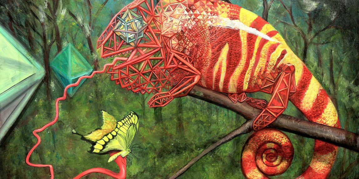 chameleon lizard surrealism painting