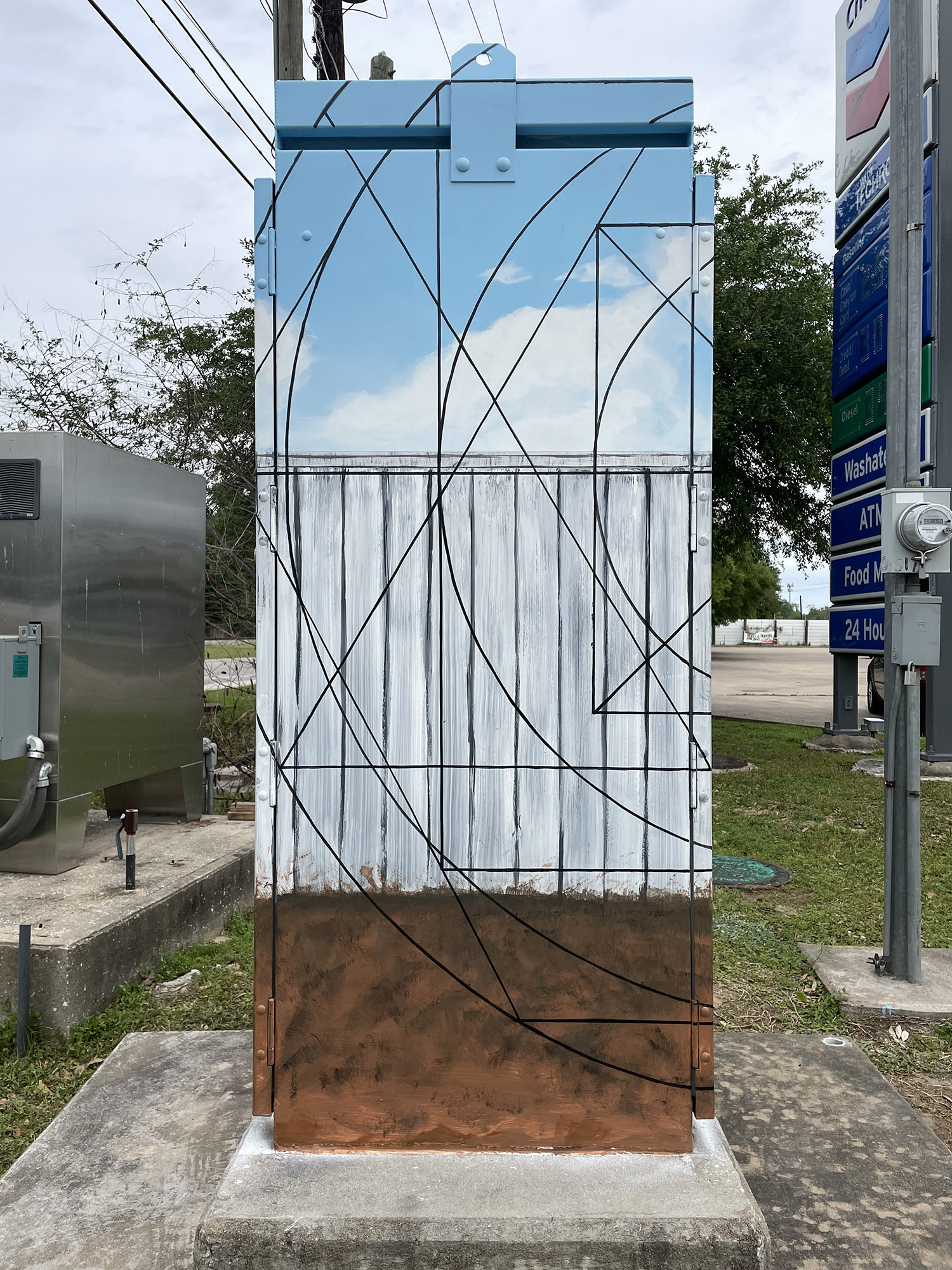 rooster mini mural sacred geometry cock fight street art houston artist surrealism electrical box