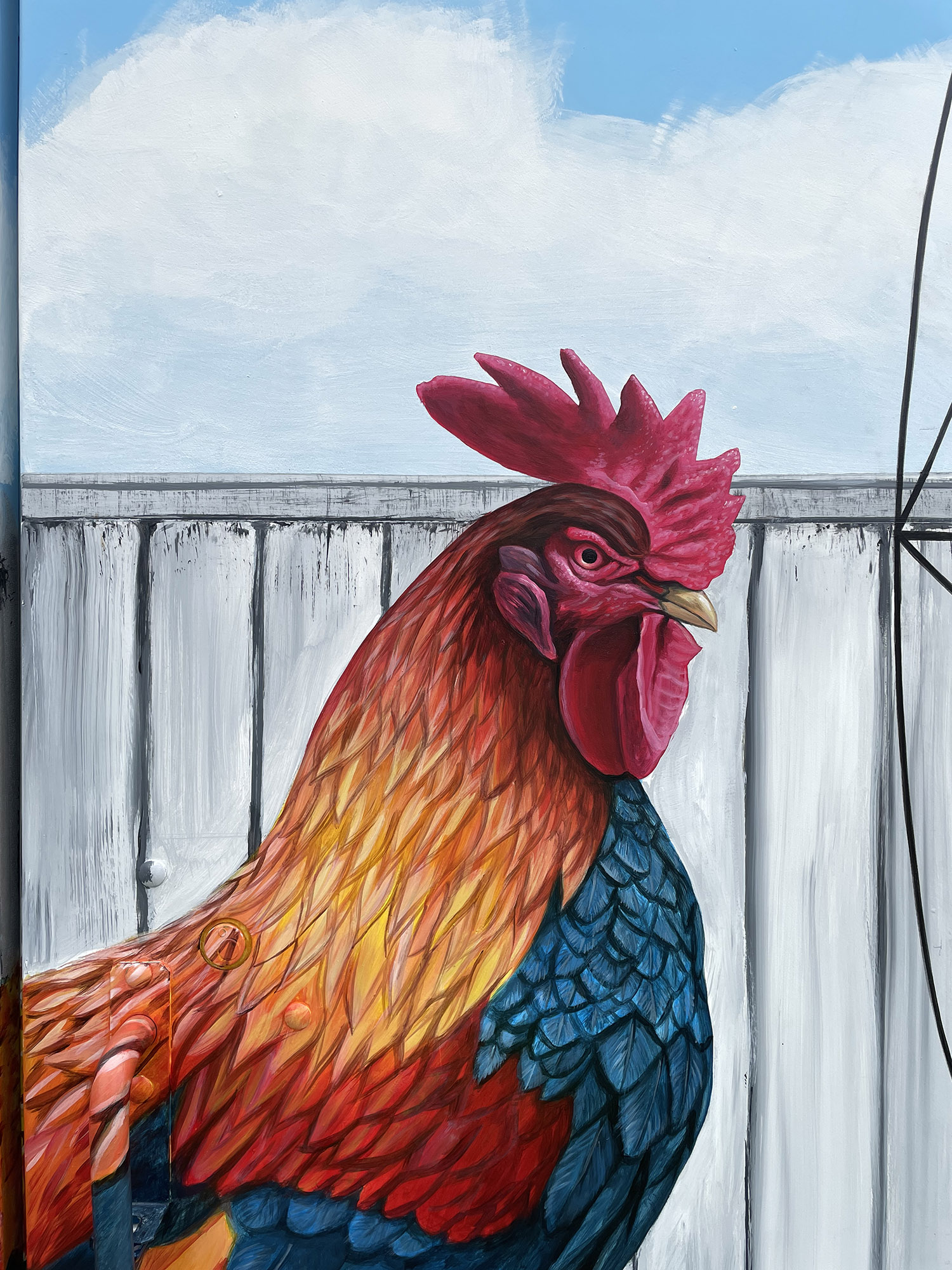 rooster mini mural sacred geometry cock fight street art houston artist surrealism