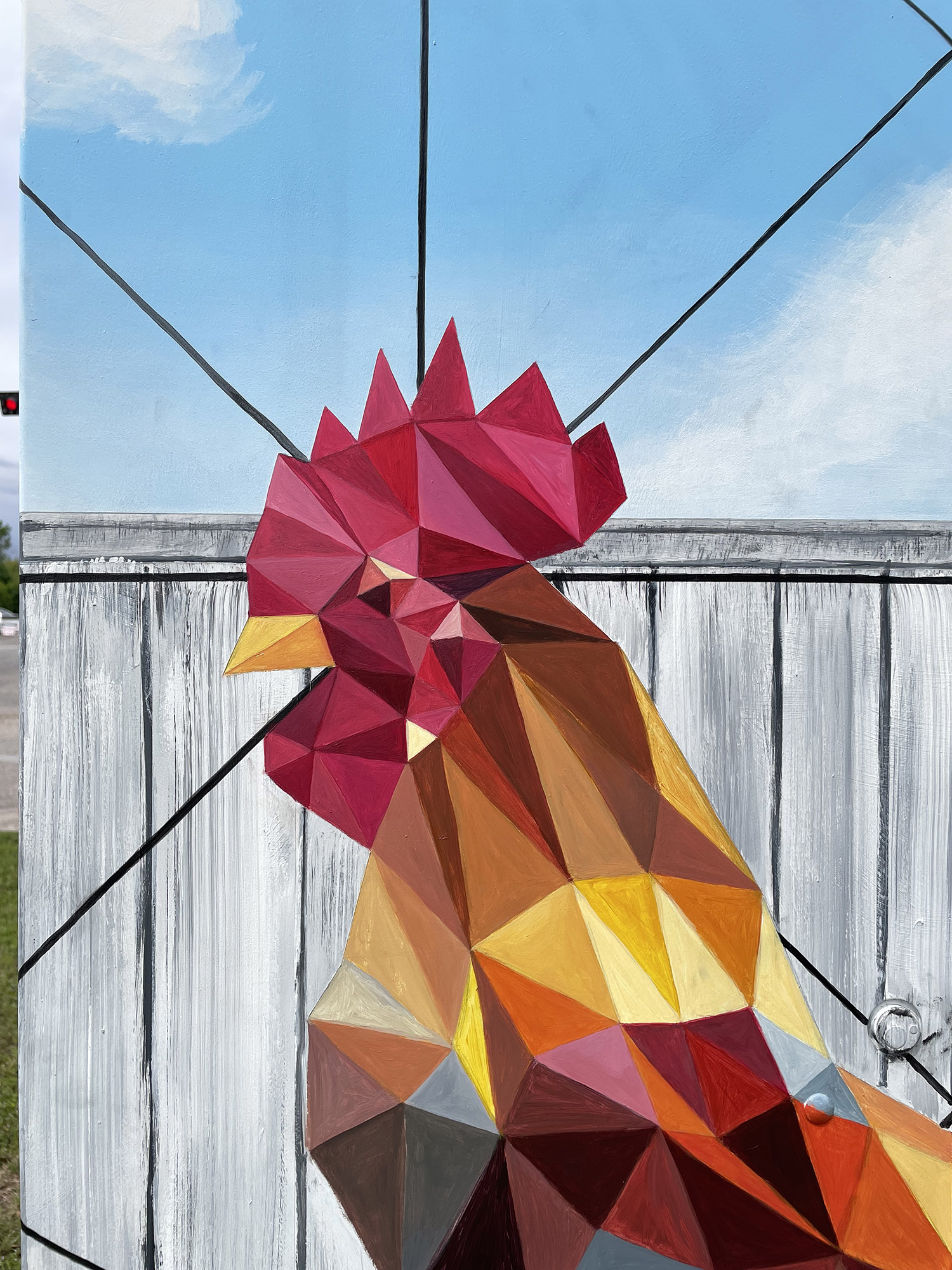 rooster mini mural sacred geometry cock fight street art houston artist surrealism