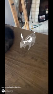 AR augmented reality art demo of geometric bunny rabbit hopping