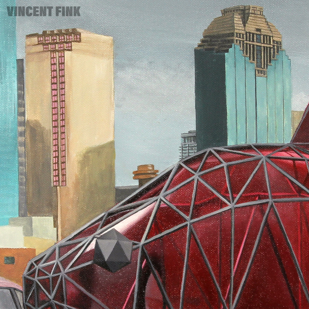 houston skyline painting, sacred geometry art